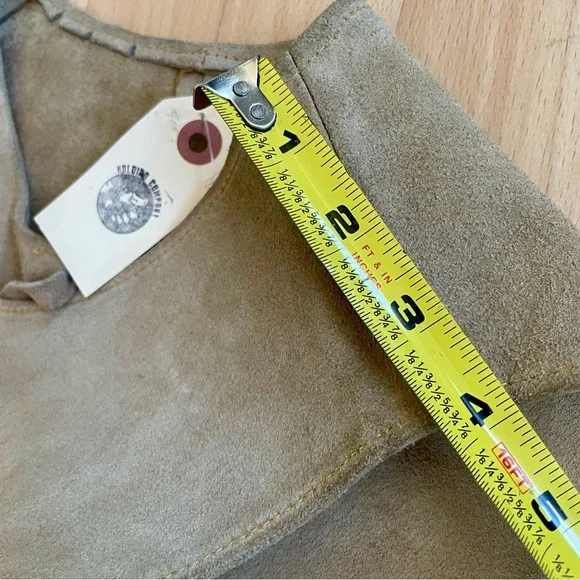 Vintage Suede Leather Long Fringe Vest Taupe Camel Boho Layering Piece NWT - Picture 14 of 16